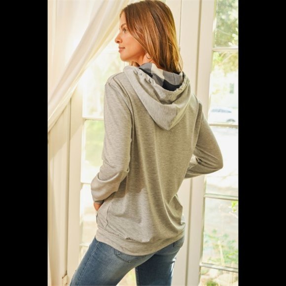 Plaid Pocket Contrast Hoodie - Picture 3 of 4